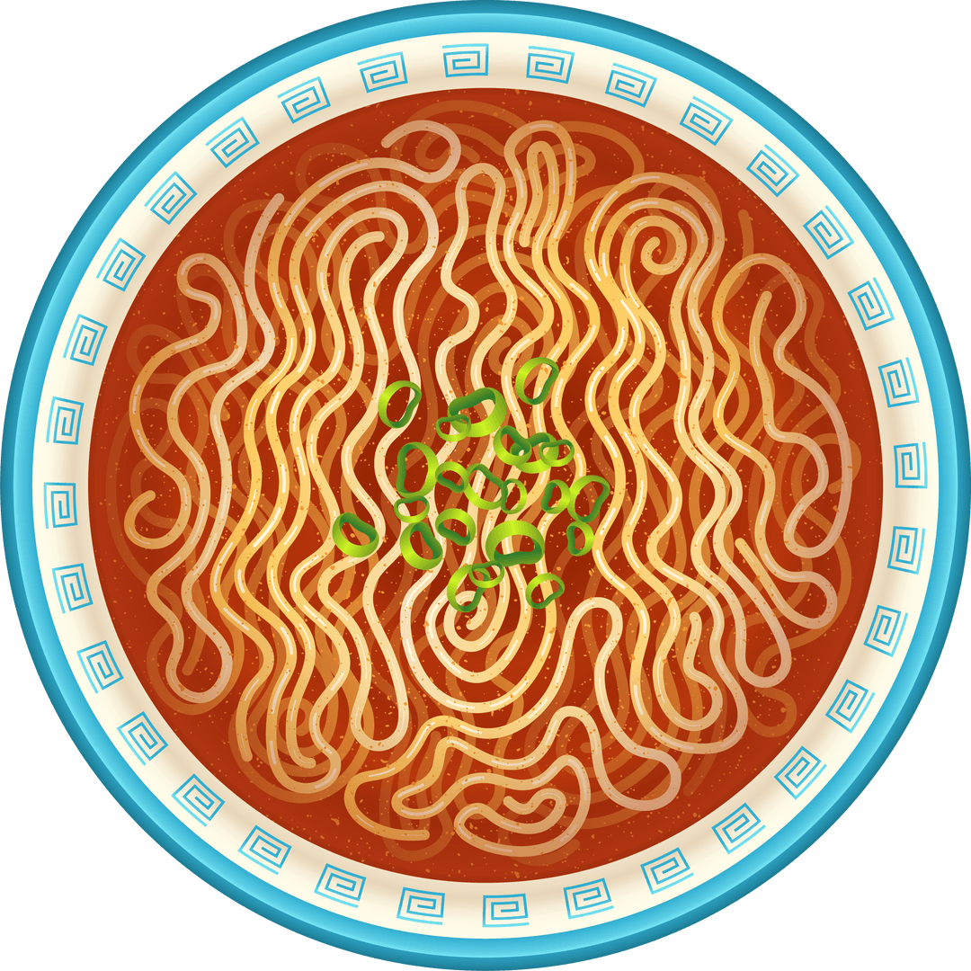 Transparent Bowl of Asian Noodles in Red Broth