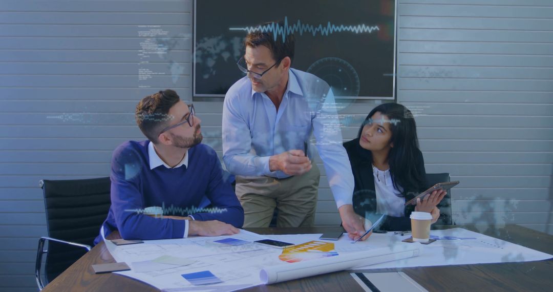 Collaborative Meeting Analyzing Financial Data in Modern Office