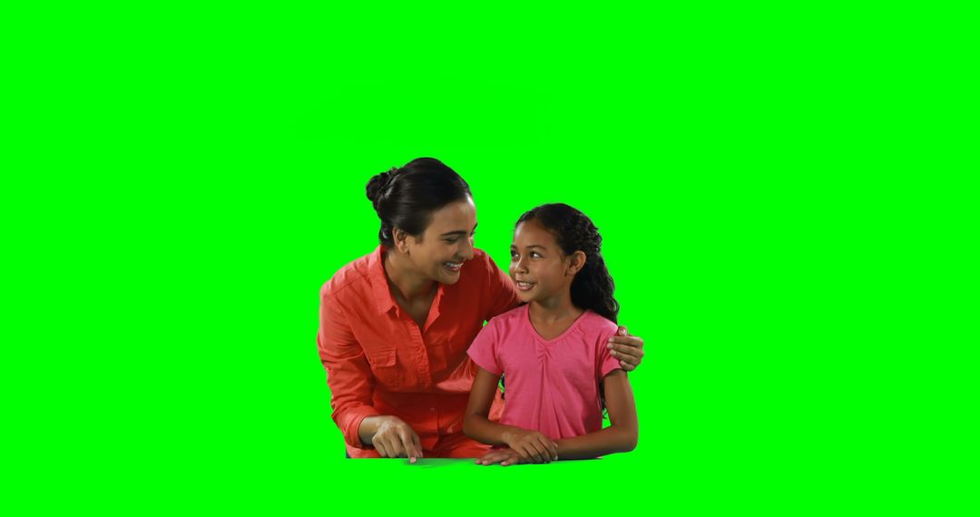 Smiling Woman with Young Girl on Green Screen Background - Free Images, Stock Photos and Pictures on Pikwizard.com