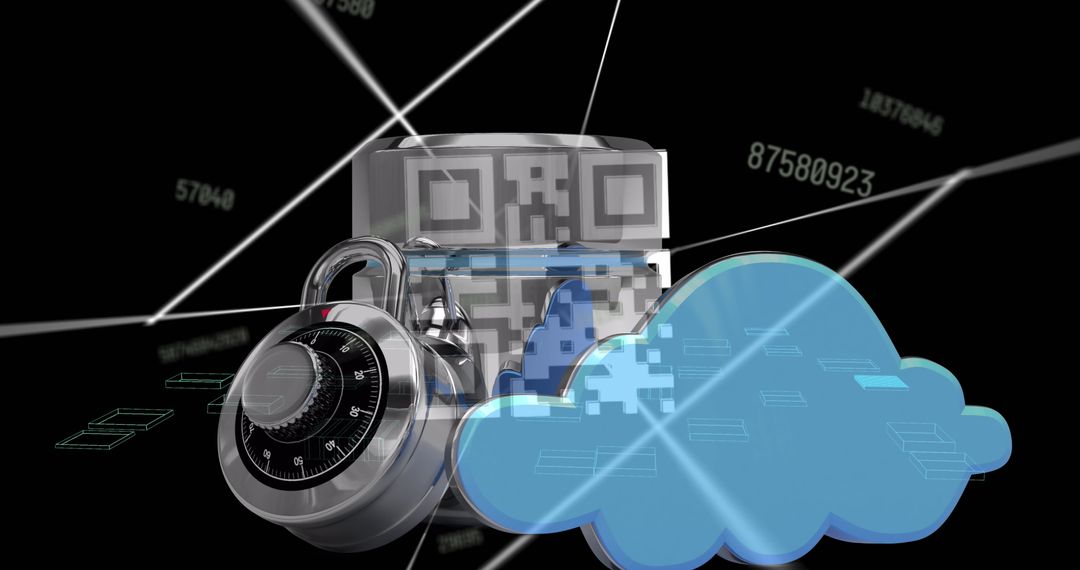 QR Code Security with Cloud Data and Padlock Illustration