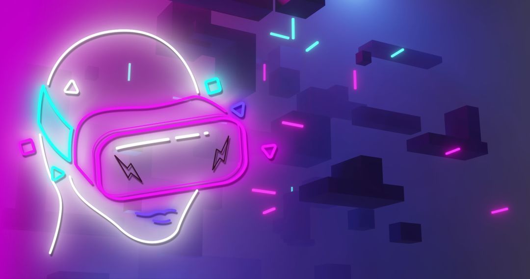 Futuristic VR Headset with Neon Lights in Digital World