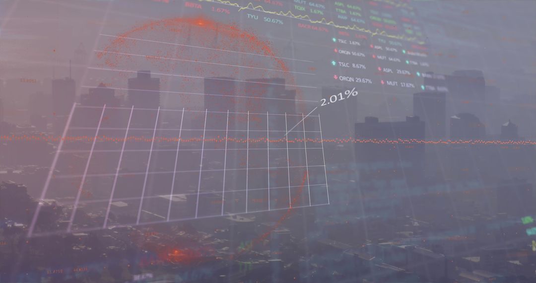 Global Financial Data Display Over Urban Skyline