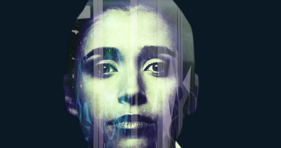 Digital Fusion of Thoughtful Woman with Data Projections