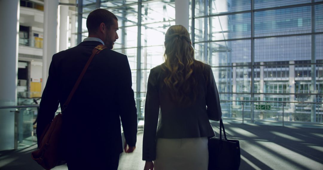 Two Business Professionals Walking in Modern Office Building - Free Images, Stock Photos and Pictures on Pikwizard.com