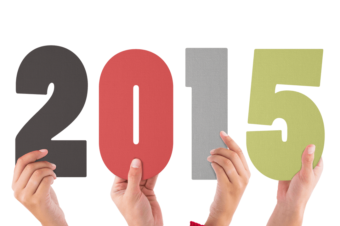 Hands Holding Transparent 2015 Numerals in Bold Colors