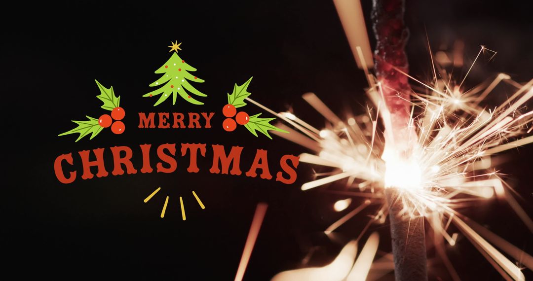 Festive Merry Christmas Text with Sparkler Background