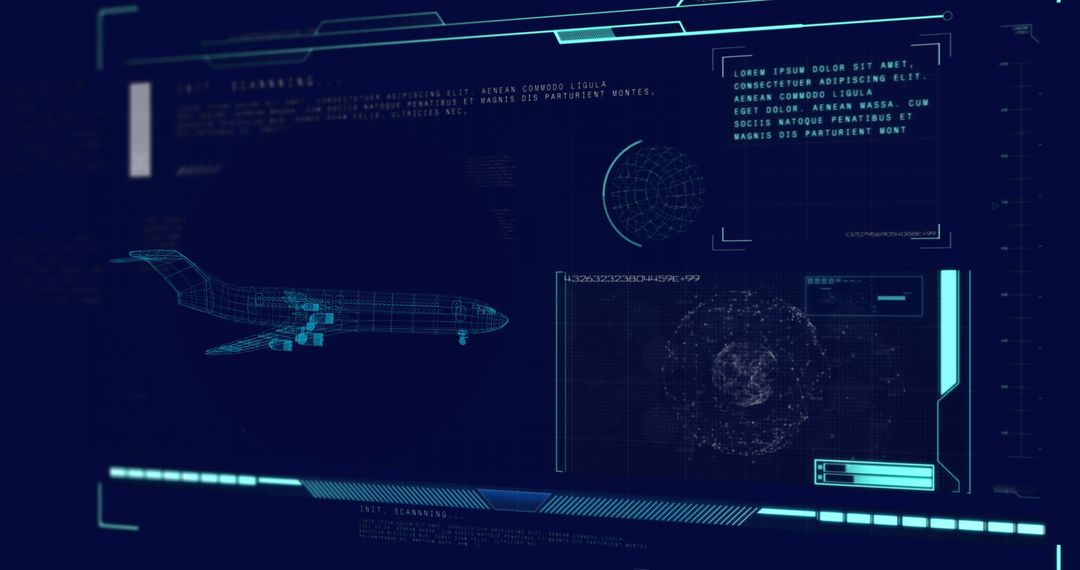 3D Airplane Wireframe with Data Processing Interface
