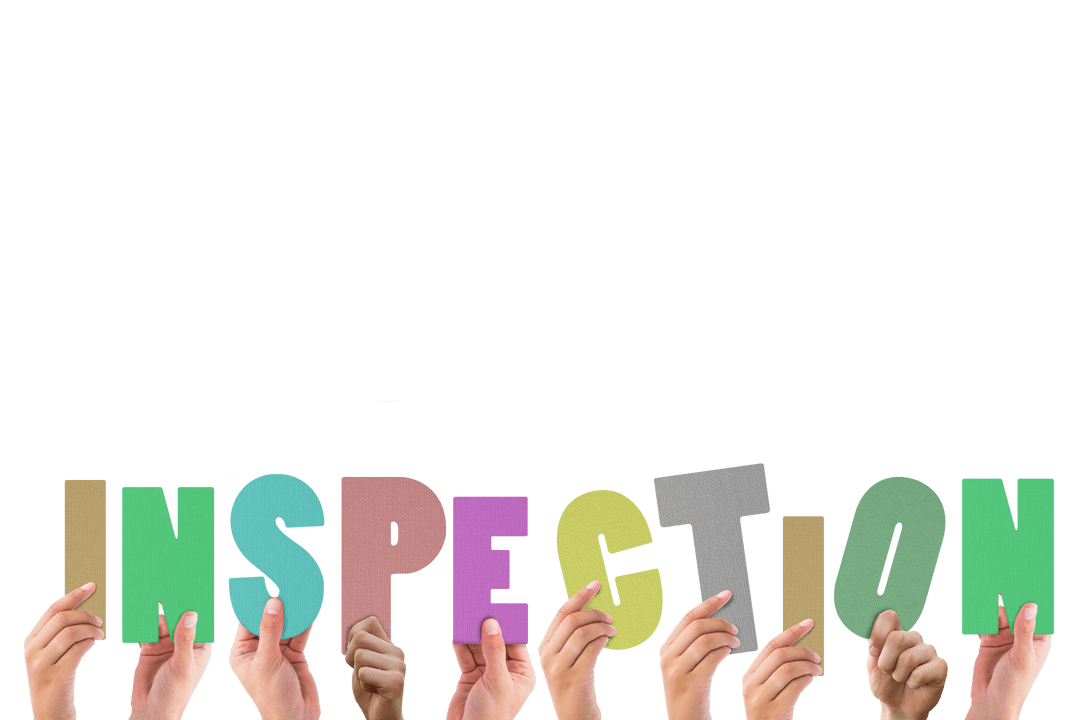 Hands Holding Colorful Transparent Letters Forming Inspection