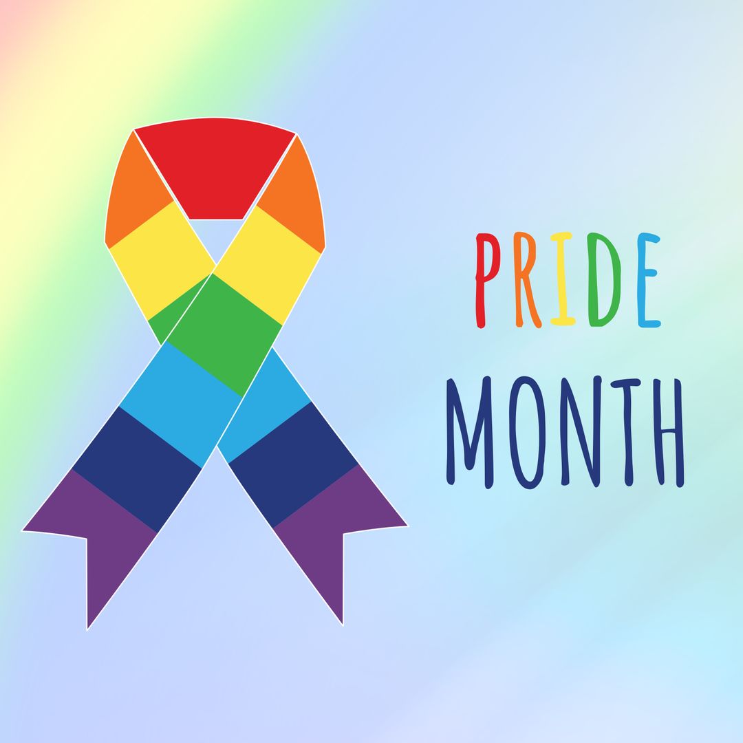 Pride Month Celebration with Rainbow Ribbon and Gradient Background