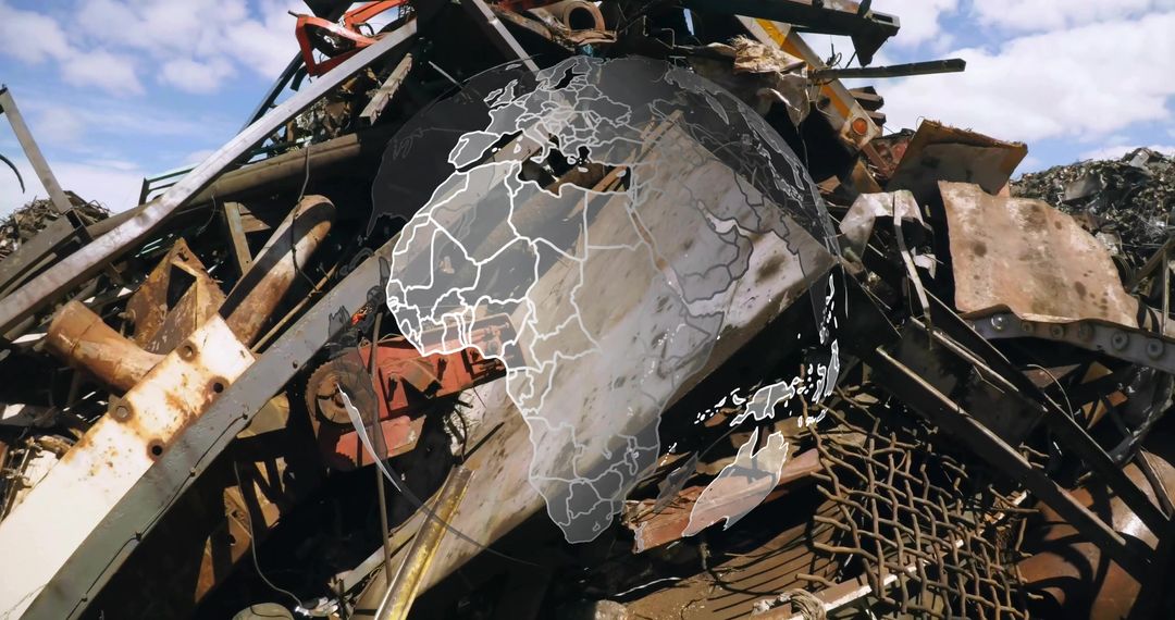 Global Recycling Concept with Rusted Scrap Metal and World Map