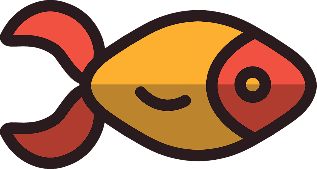 Cartoon Red Orange Fish on Transparent Background, Isolated Wildlife