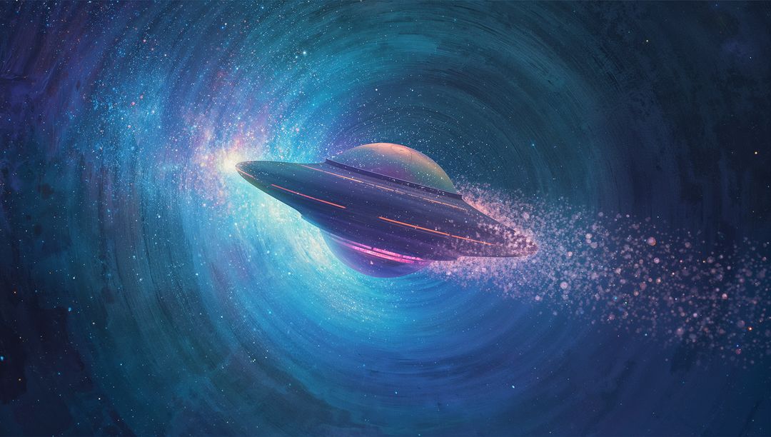 Futuristic Spacecraft Navigating a Cosmic Vortex