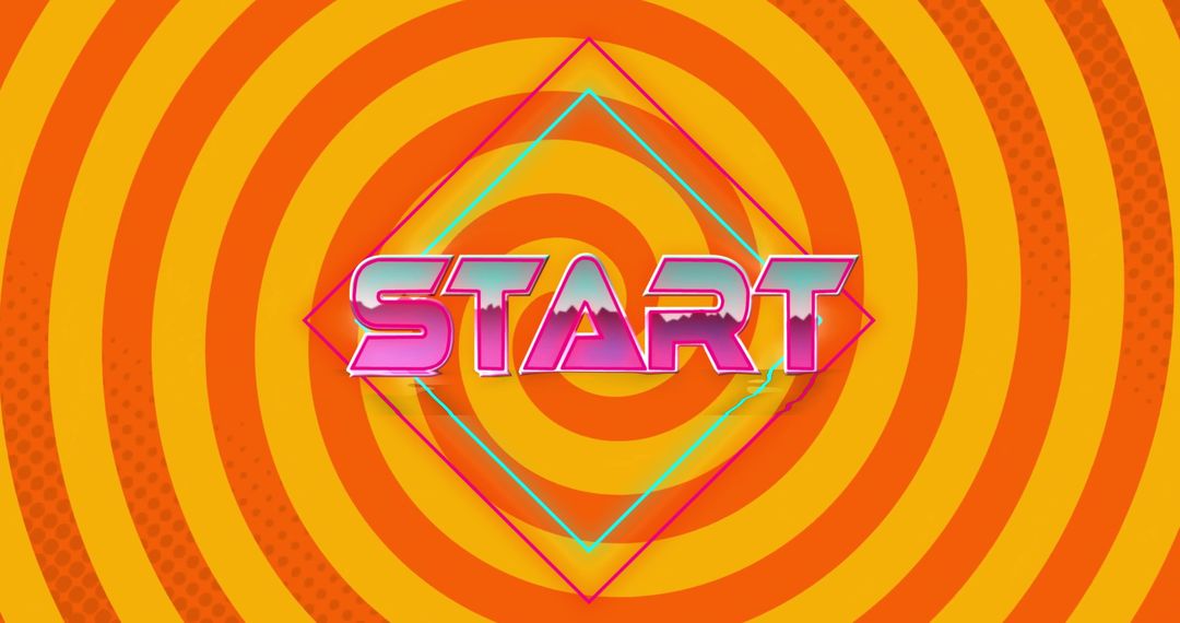 Retro Digital Start Text with Circles on Vibrant Orange Background