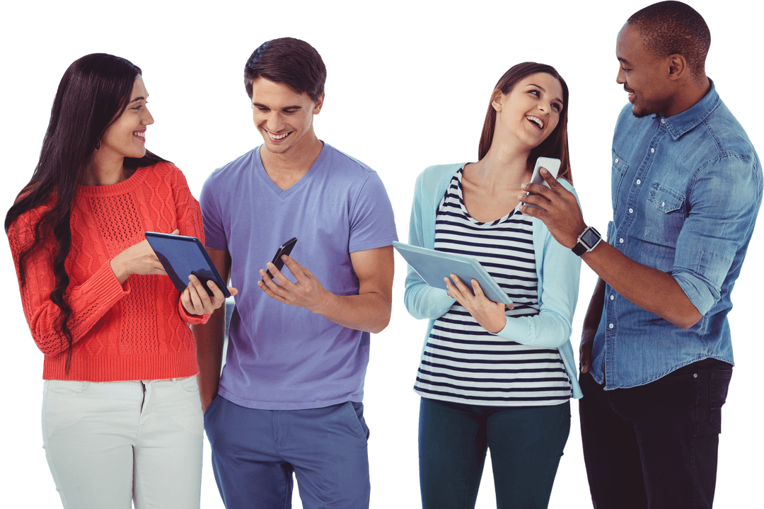 Young Creative Diverse Team Engaging with Technology Collage Transparent