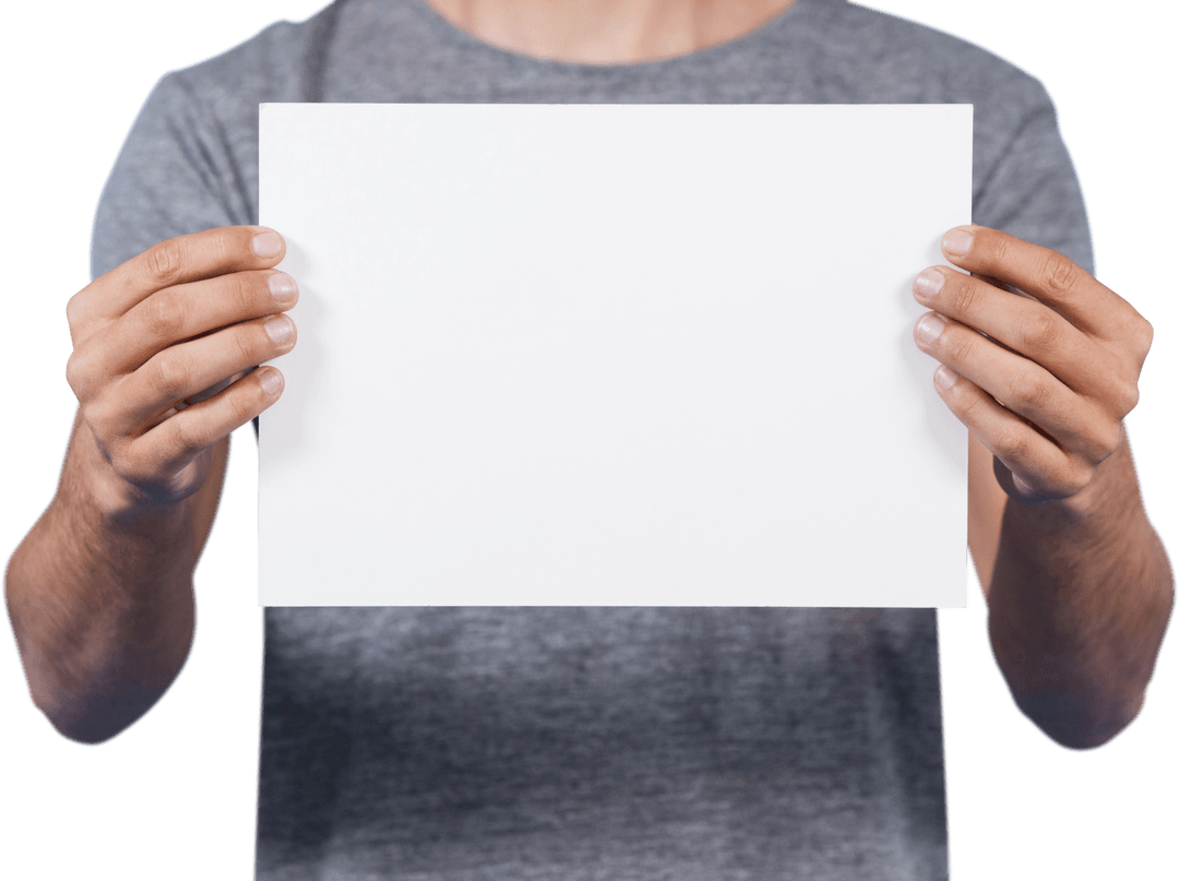 Midsection of Man Holding Blank Cardboard Transparent Background