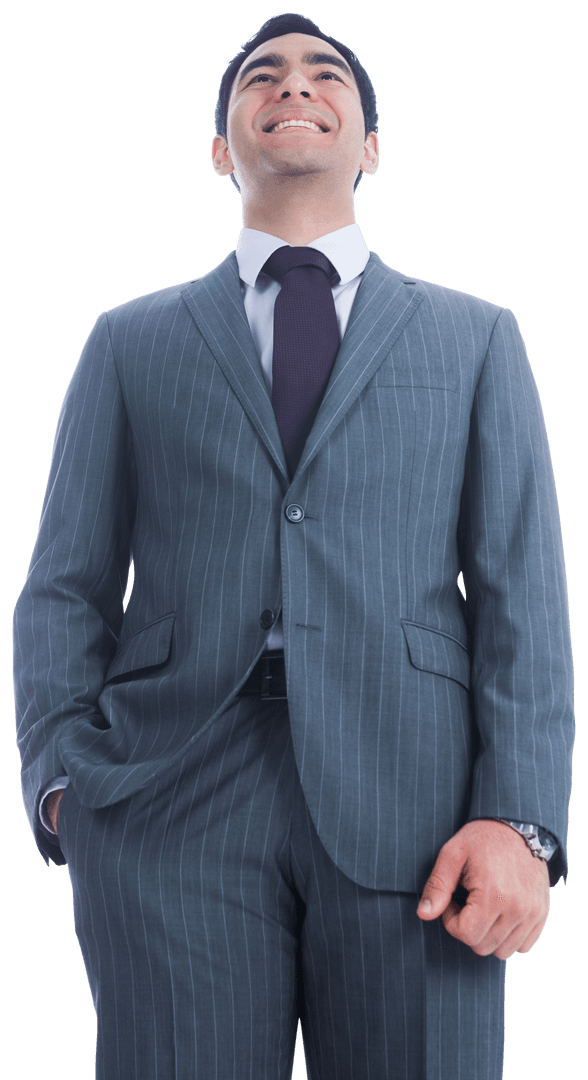 Happy Businessman In Pinstripe Suit On Transparent Background