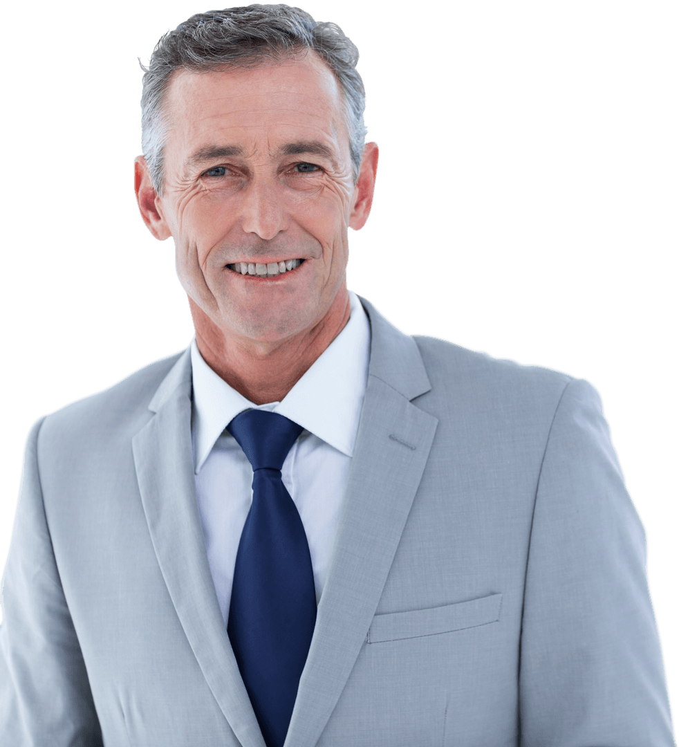 Transparent Confident Businessman in Professional Attire Smiling