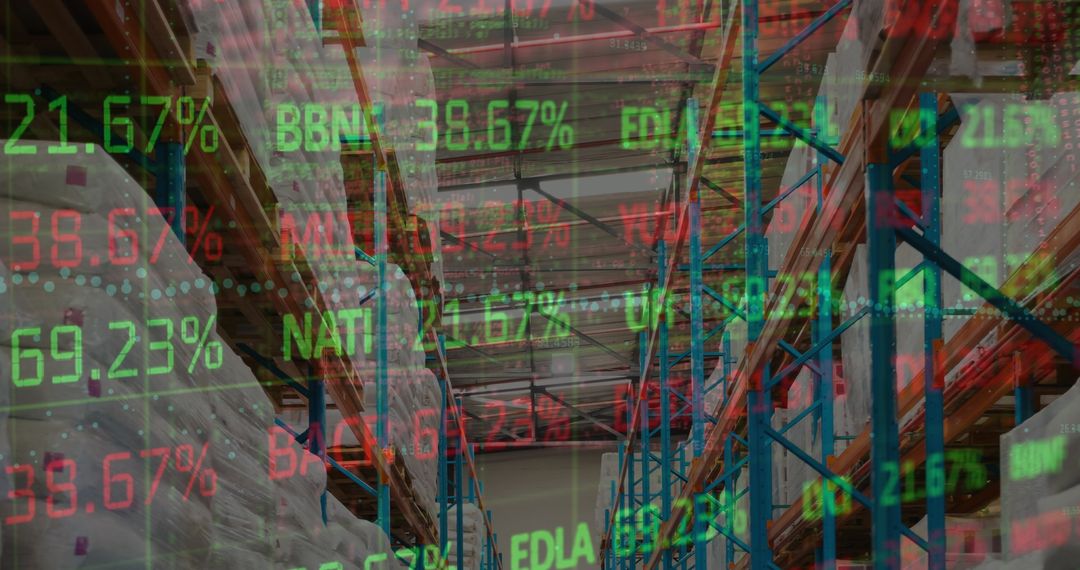 Digital Financial Data OverlaId on Empty Warehouse Scene