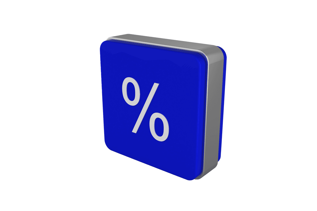Cube with Percent Symbol on Transparent Background for Economy Concepts