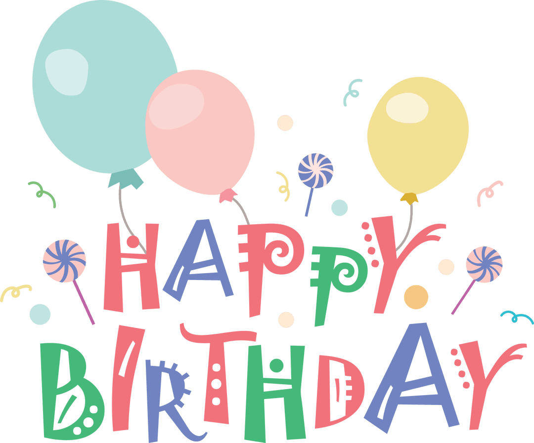 Colorful Happy Birthday Balloons on Transparent Background