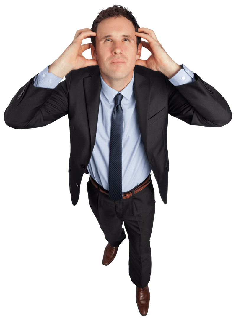 Stressed Businessman in Formal Attire with Transparent Background