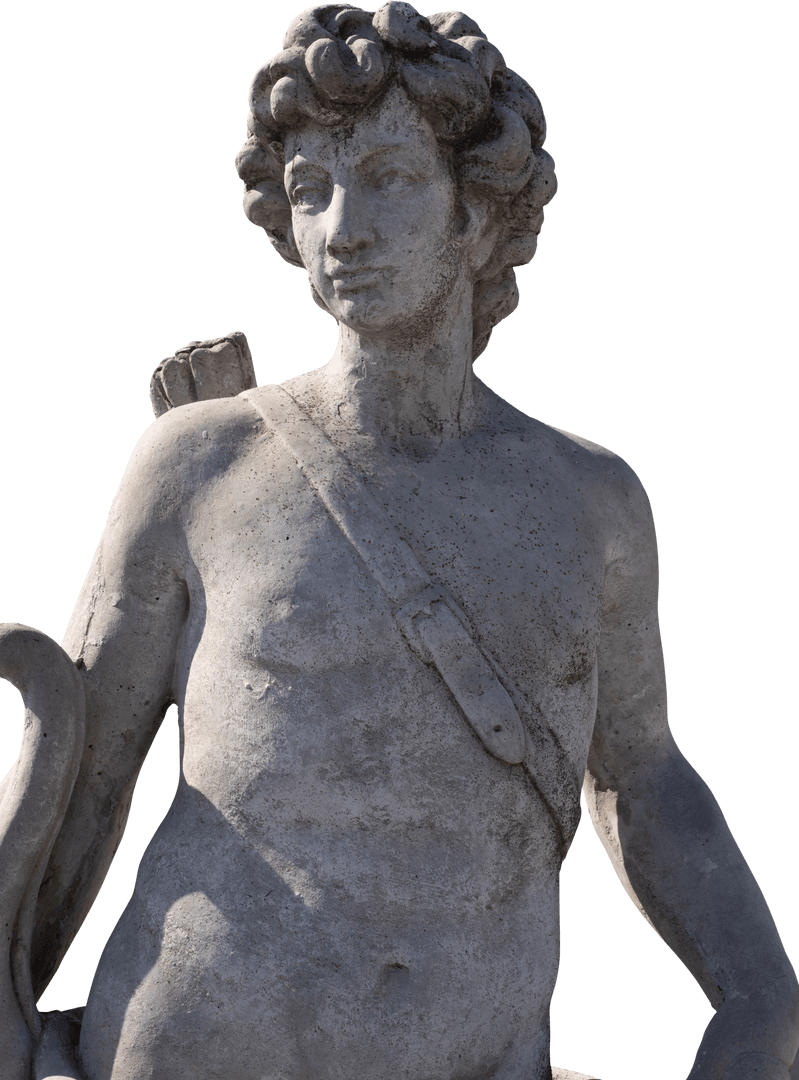 Ancient Classical Statue of Male Hunter on Transparent Background