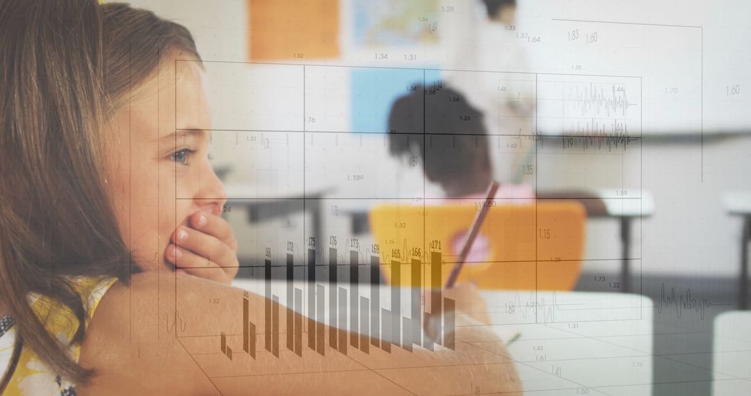 Thoughtful Student Analyzing Graphs in Classroom Environment
