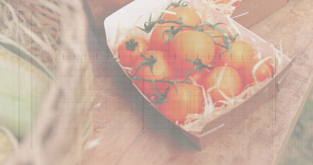 Fresh Organic Vine Tomatoes on Rustic Wooden Table with Straw