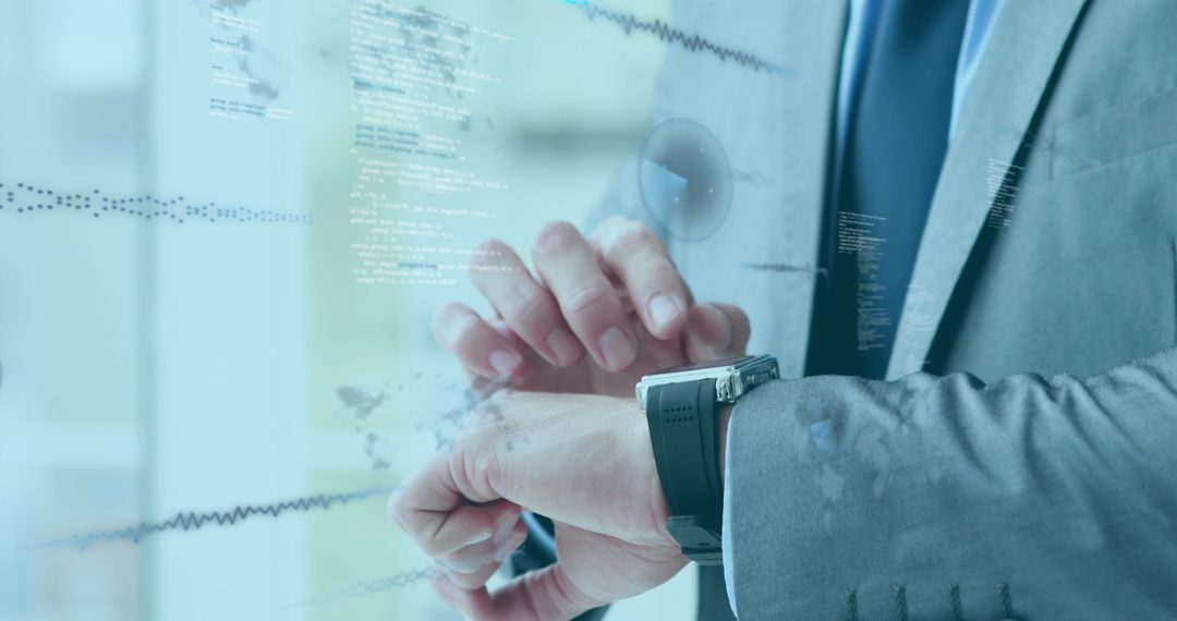 Businessman Analyzing Data with Digital Interface and World Map