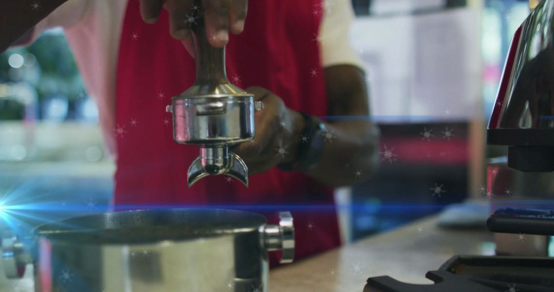 Barista Preparing Espresso Shot Diet Using Tamper