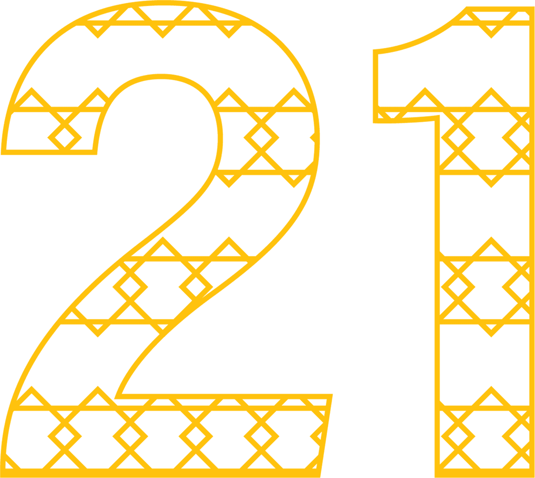 Yellow Decorative Number 21 on Transparent Background