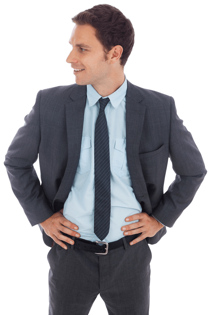 Confident Businessman in Transparent Background, Looking Aside