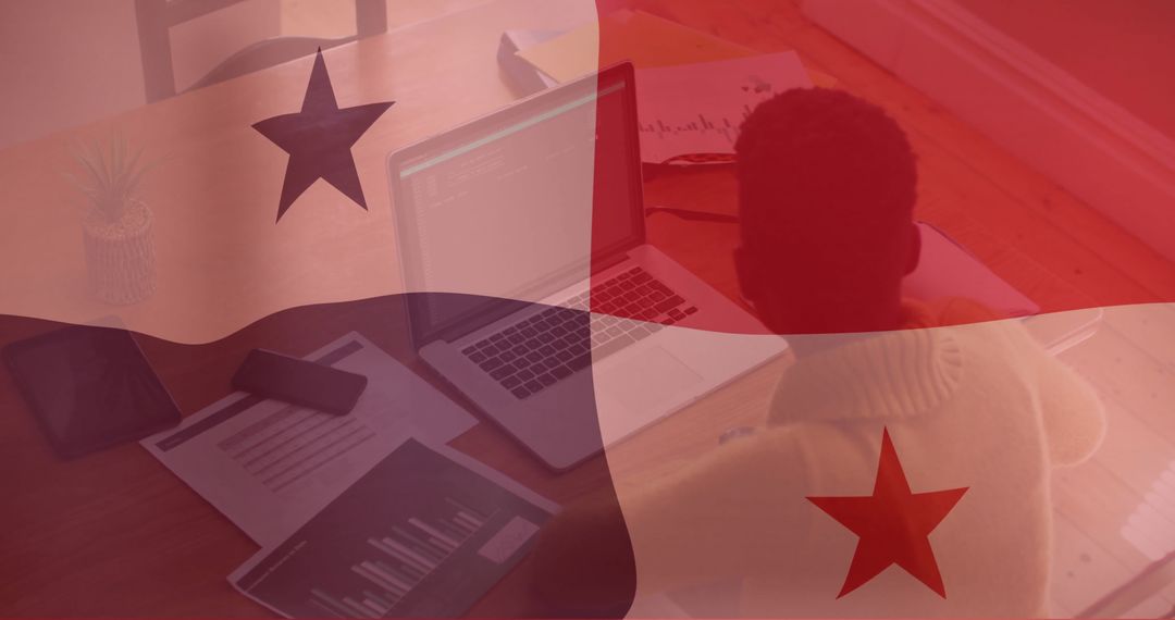 Businessman Working with Panamanian Flag Overlay