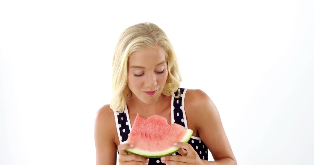 Woman Enjoying Fresh Watermelon Slice - Free Images, Stock Photos and Pictures on Pikwizard.com