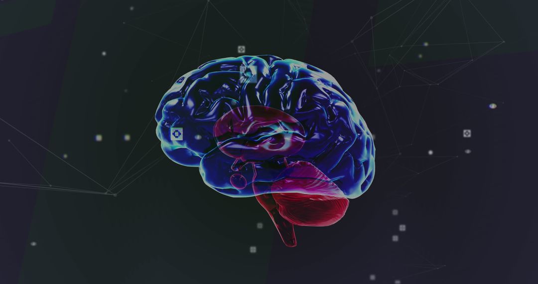 Futuristic 3D Digital Brain Illustration with Data Connections