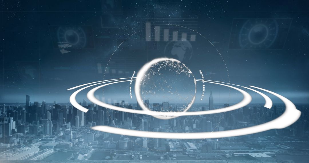 Digital Interface Globe Network Over Cityscape