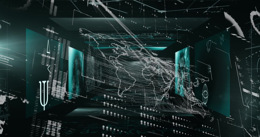 Digital Interface with World Map and Data Elements