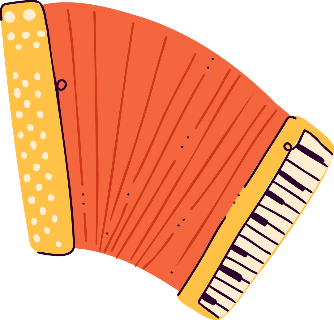 Cartoon Accordion with Red Bellows on Transparent Background