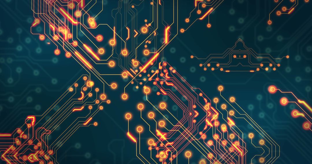 Abstract Glowing Circuit Board Pattern with Bright Connections
