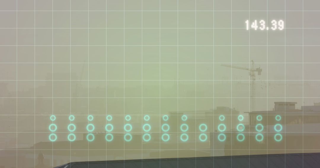 Urban Growth and Development Graph Overlay on Foggy Cityscape