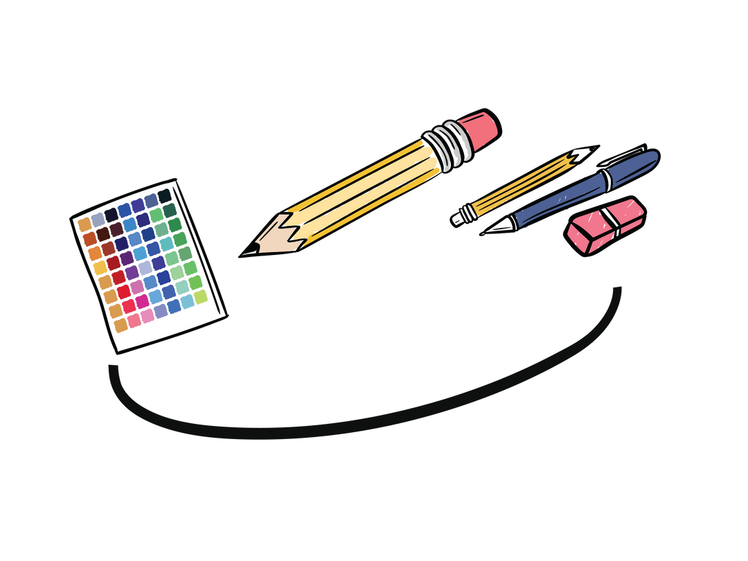 Colorful Stationary Essentials on Transparent Background