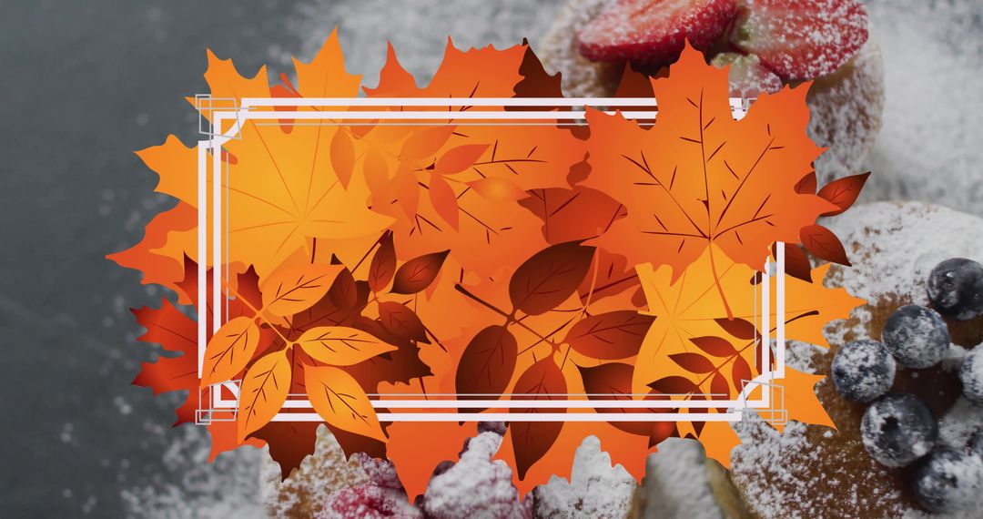 Autumn Leaves Frame Overlay on Stack of Pancakes