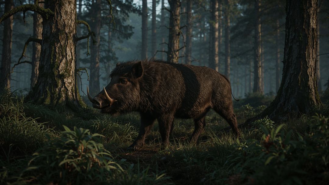 Majestic Wild Boar Roaming Misty Forest