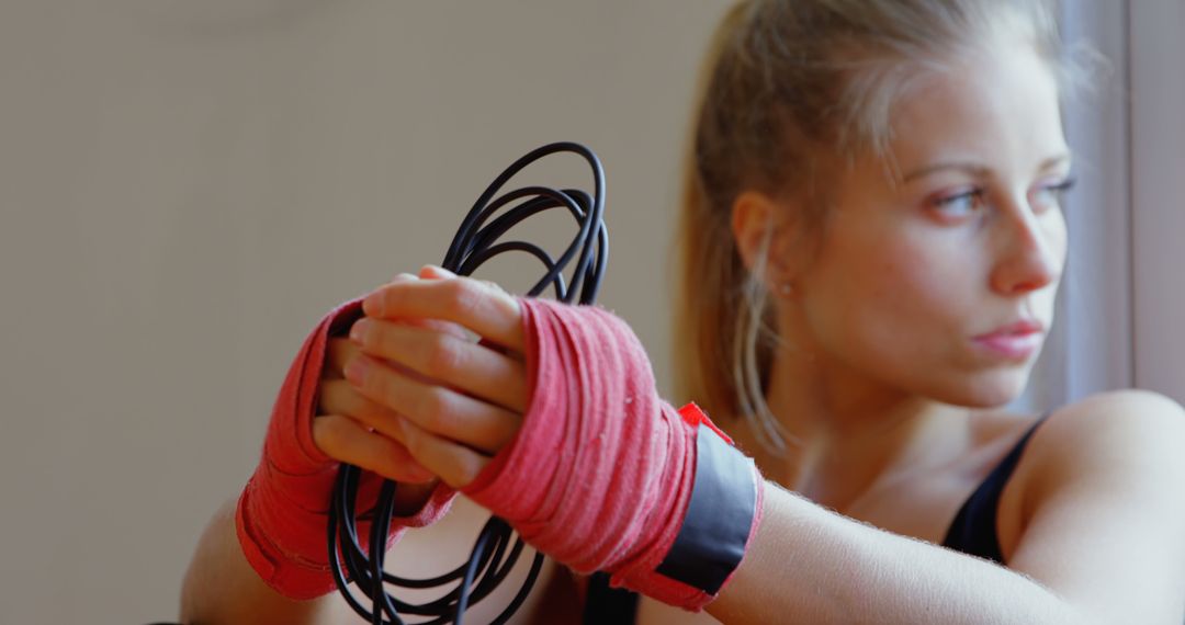 Female Boxer Wrapping Hands Preparing For Workout - Free Images, Stock Photos and Pictures on Pikwizard.com