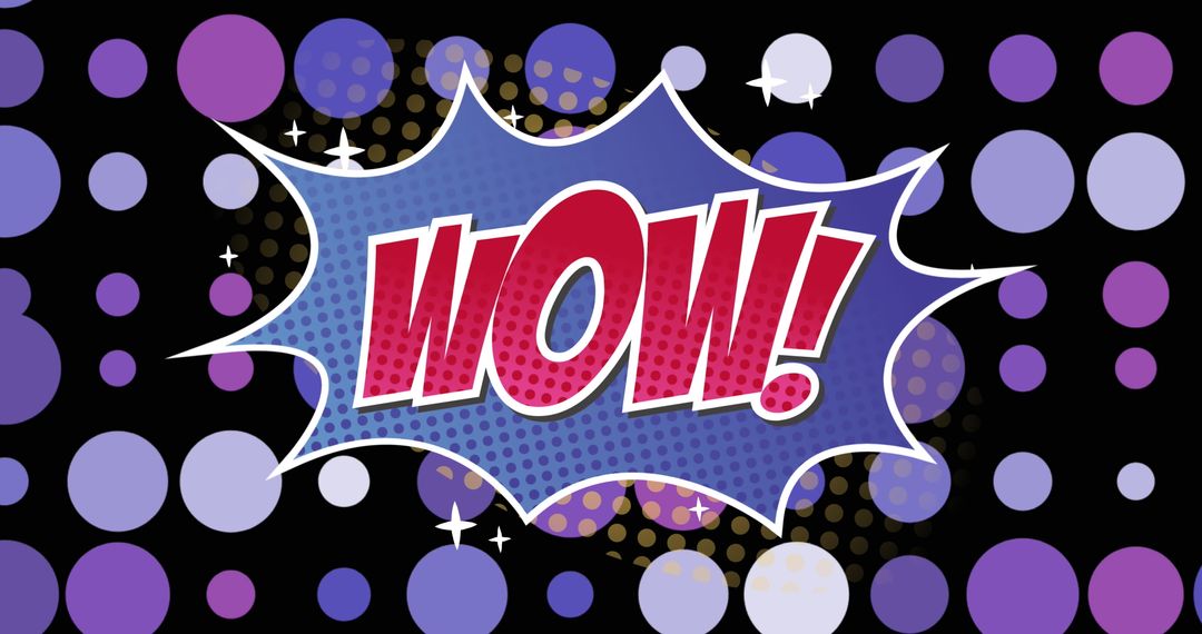 Retro Wow Speech Bubble on Purple Polka Dot Background