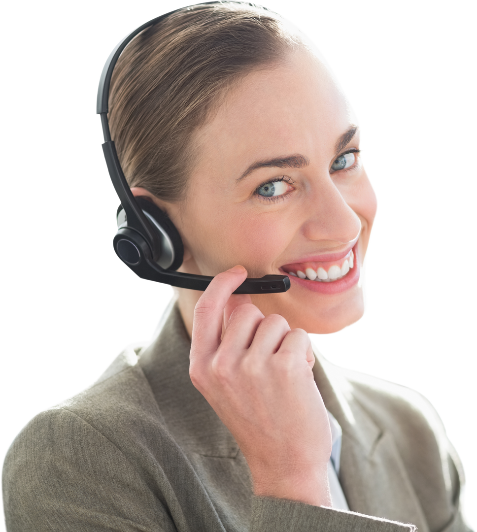 Smiling Businesswoman in Headset Provides Transparent Customer Service - Download Free Stock Images Pikwizard.com