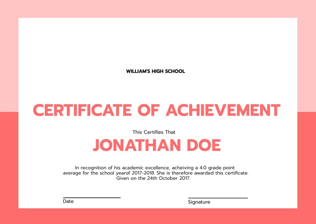 Academic Achievement Certificate Template for Williams High School - Download Free Stock Templates Pikwizard.com