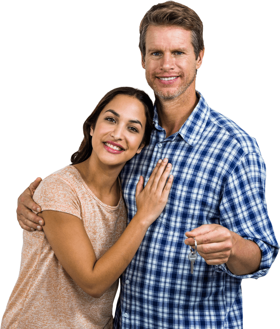 Happy Couple Celebrating New Home with Keys Transparent Background