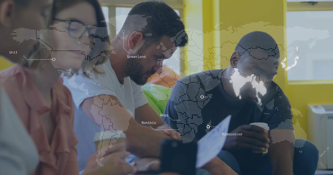 Global Networking Discussion with Diverse Group in Modern Office