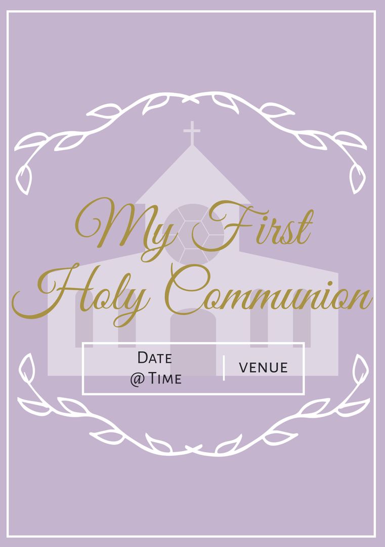 Elegant First Holy Communion Invitation with Church Illustration